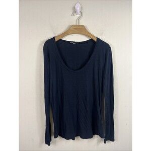 James Perse Women’s Long Sleeve Top Size Small 1 Scoop Neck Blue Cotton Modal